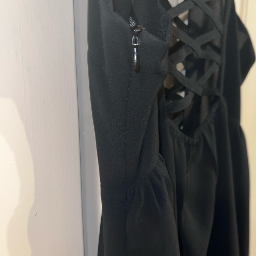 Millau LF Black Chiffon Lace-Up Mini Dress Flowy Strappy Fit & Flare Small - Picture 4 of 9